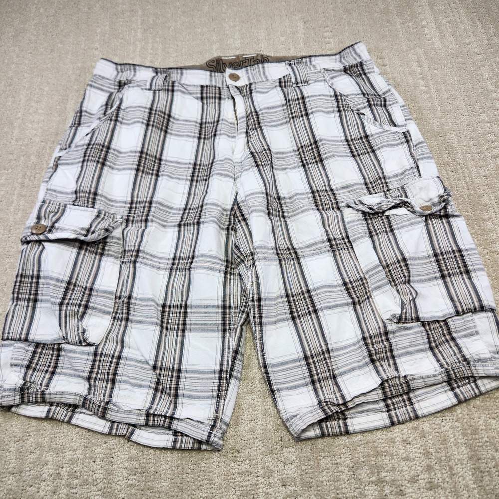 Vintage Silvertab Levis Shorts Men 36 Baggy Cargo Wide Leg Plaid Y2K Cotton‎
